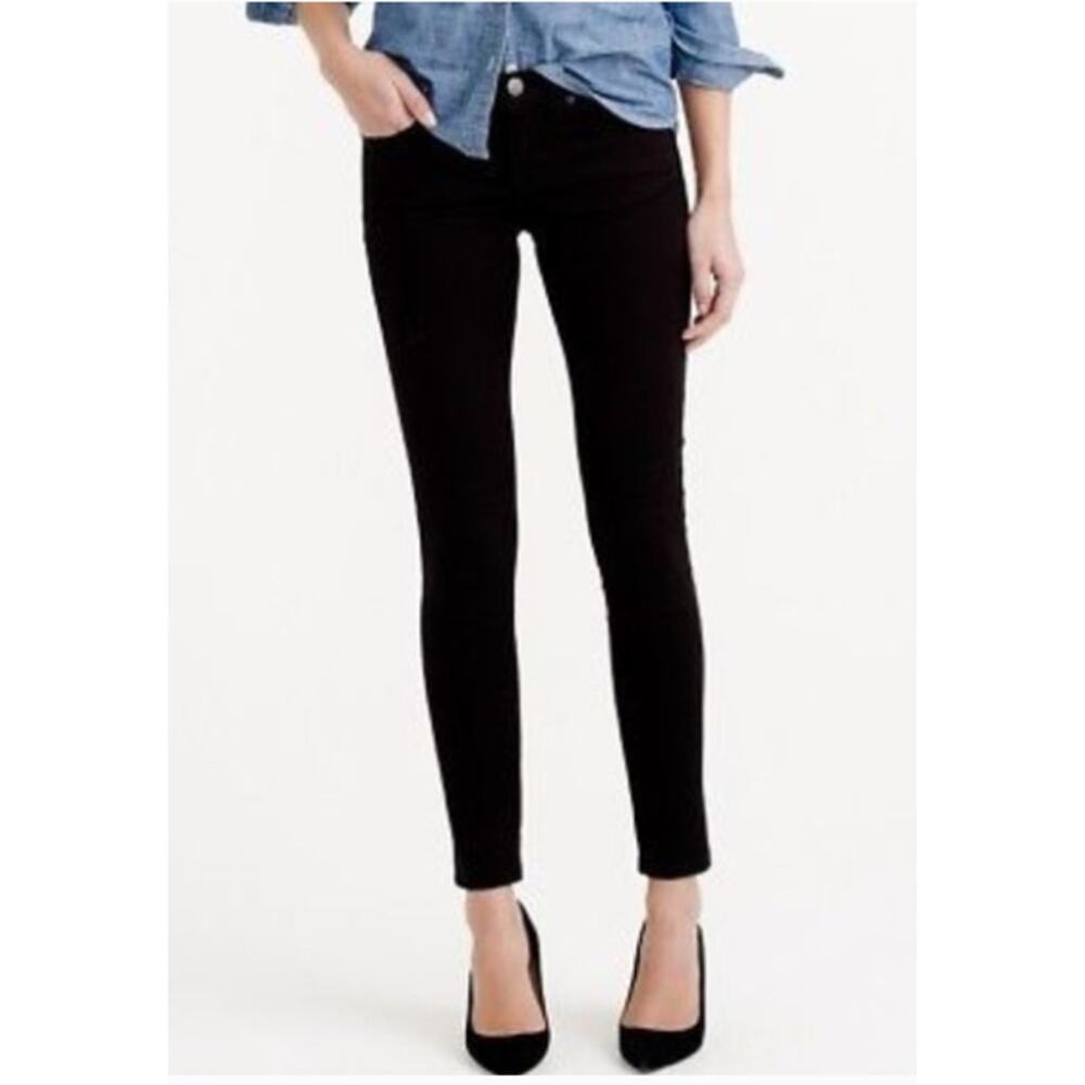 J CREW Womens Black Velvet Mid Rise Skinny Slim Stretch Jeans Pants sz 25